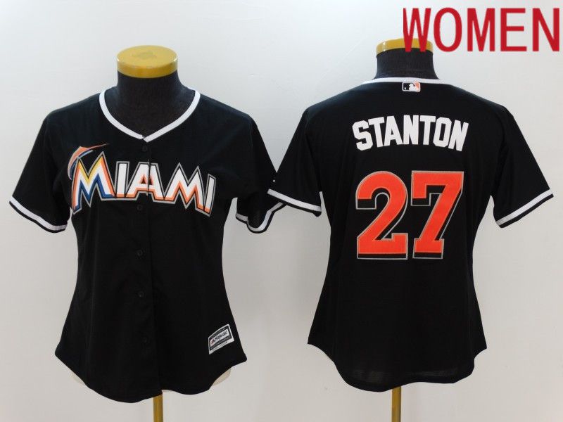 Women Miami Marlins 27 Stanton Black 2022 MLB Jersey